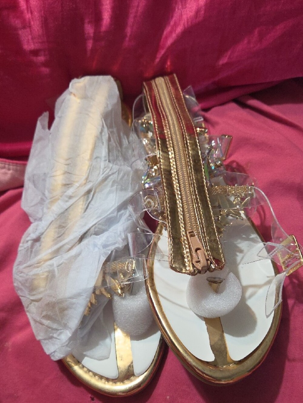 Crystal-Embellished Clear Strap Roman Sandals - Pink by Fashion Nova - Picture 3 of 4